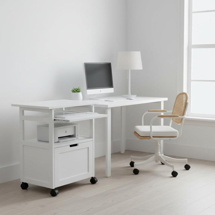 Translation missing: en.APRODZ Pipro Acacia Wood Multipurpose Office Table and Kitchen Trolley Cart with Storage Cabinet Rolling Utility Table for Home, Office, Kitchen and Dining Room 