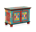 Wooden Handpainted Cabinet with Door Storage for Living Room (Multicolor) 