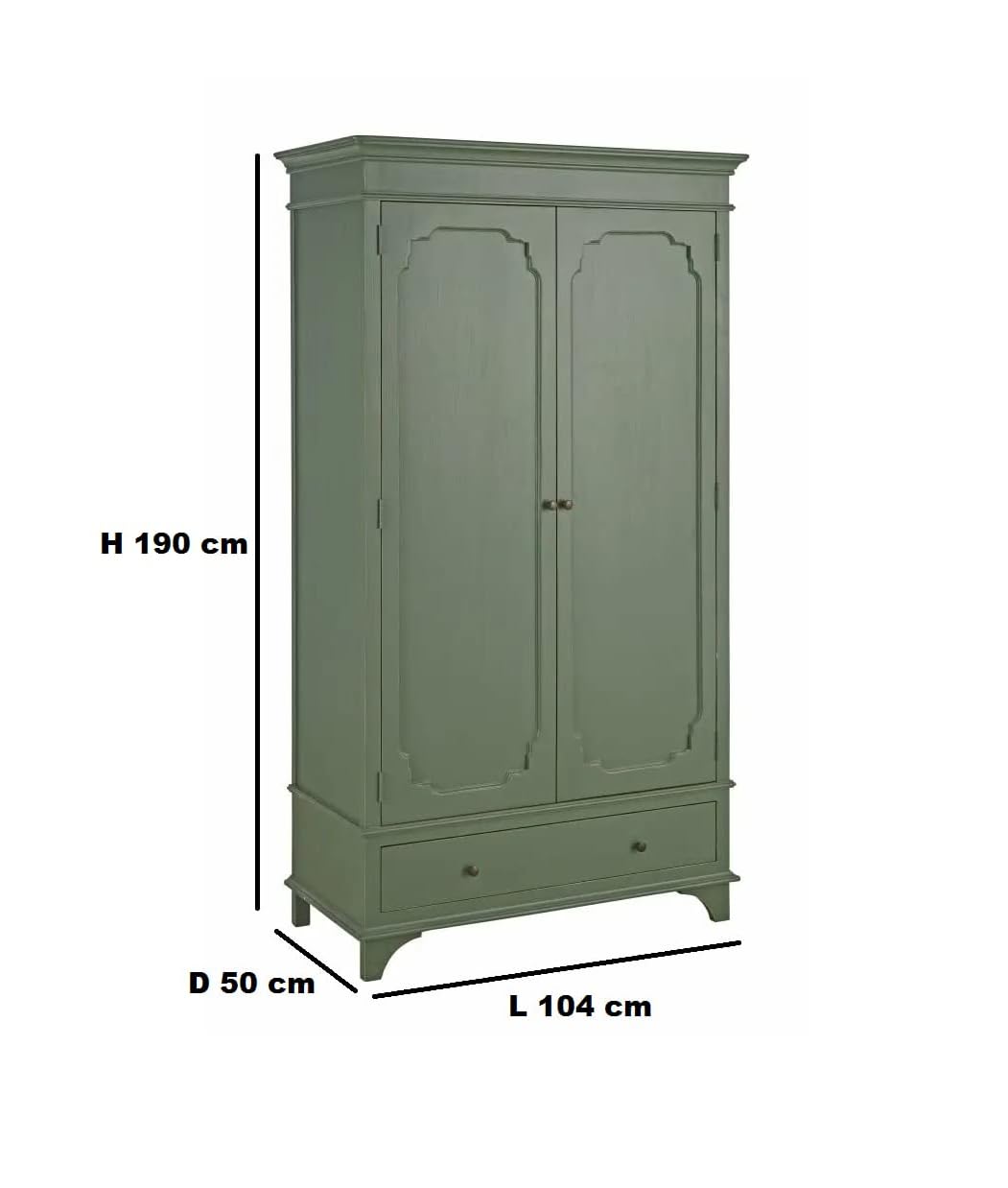 APRODZ Arco Mango Wood Two Doors 1 Drawer Wardrobe Storage Almirah Cupboard for Cloths (Solid Wood - Khaki Green)