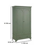 Mango Wood 2-Door 1-Drawer Wardrobe – Khaki Green Almirah 