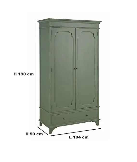 Translation missing: en.Mango Wood 2-Door 1-Drawer Wardrobe – Khaki Green Almirah 