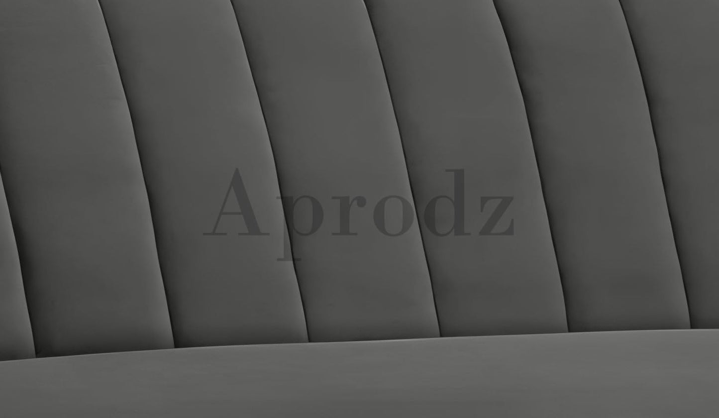 Lumina Modern Velvet Upholstered 3-Seater Sofa with Channel Tufted Backrest & Golden Metal Legs | Stylish Mid-Century Couch for Living Room & Lounge