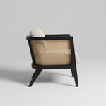 Mid Century Modern Solid Wood Accent Chair with Cane Back & Cushion 