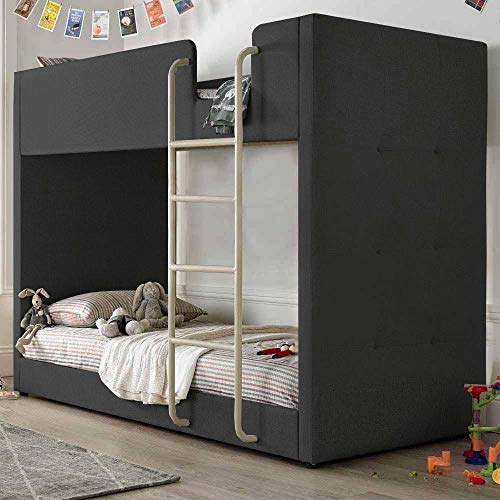 APRODZ Gwars Single Size Solid Wood Grey Fabric Bunk Bed for Bedroom (Fabric Upholstery - Grey)