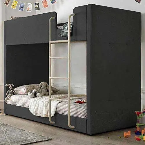 Translation missing: en.Solid Wood Gwars Single Size Grey Fabric Bunk Bed for Bedroom (Fabric Upholstery - Grey) 