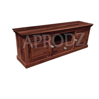 Sheesham Wood Tv Unit Cabinet with Shelves and one Drawer (Sheesham - Walnut)