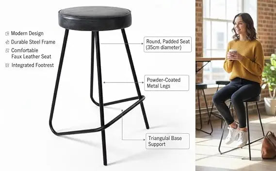 Translation missing: en.Bar Stool for Home bar, Counter Stool Chair Modern, Shop Industrial Stool with footrest, Black Metal and Wood, Set of 2 