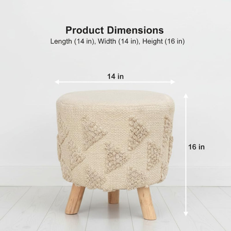 Printed Ottoman Stool Upholstered Foam Cushioned Pouffes for Living Room | Puffy Muddha Stool for Footrest & Sitting, Velvet Pouf Stool, Furniture for Home Decor, Office Set of 1 (Cream) 
