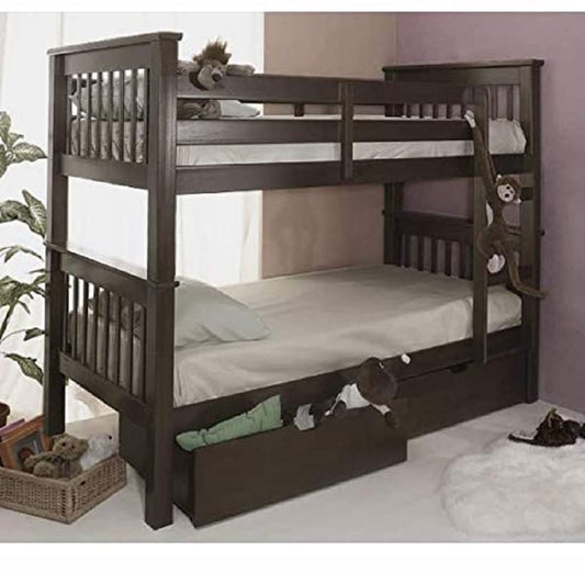 Mango Wood Highst Bunk Bed with Storage for Bedroom | Brown Finish Aprodz
