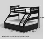 Sheesham Twin/Queen Bunk Bed with 2 Drawer Storage for Bedroom (Rosewood - Brown) 