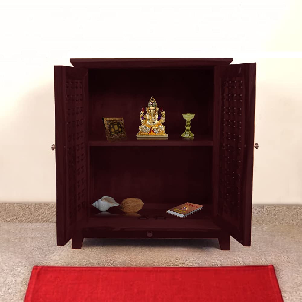 Aprodz Handcrafted Sheesham Wood Temple for Pooja Room | Temple for Home | Pooja Mandir | (Honey Finish)