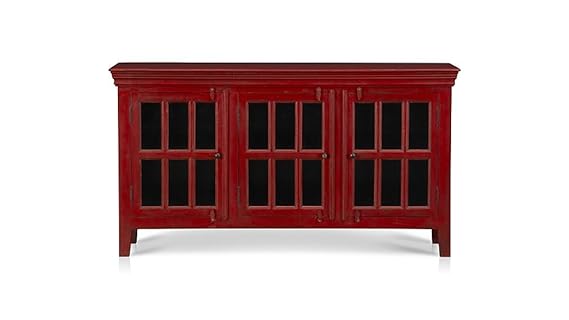 Mango Wood Entertainment 3 Door TV Stand Cabinet Unit for Living Room | Red Finish 