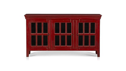 Mango Wood Entertainment 3 Door TV Stand Cabinet Unit for Living Room | Red Finish 