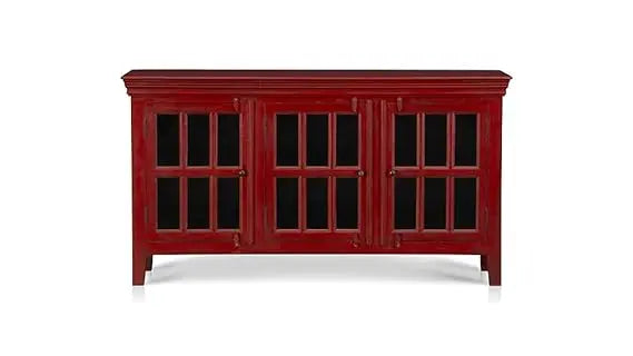 Translation missing: en.Mango Wood Entertainment 3 Door TV Stand Cabinet – Red Finish Living Room TV Unit 