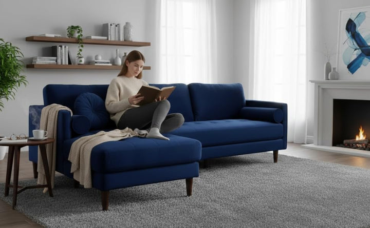 Translation missing: en.MidCen Wooden 3 Seater Sofa Set with High-Density Comfortable Foam for Home &amp; Living Room (Upholstered- Dark Green Velvet Fabric) 