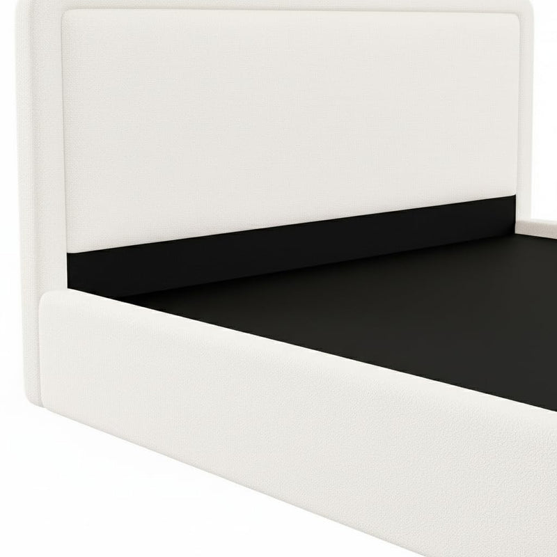 Boucle Bed Frame With Storage, Upholstered Headboard, Metal Bed Frame With Headboard, Hydraulic Storage System, No Box Spring Required, Beige 