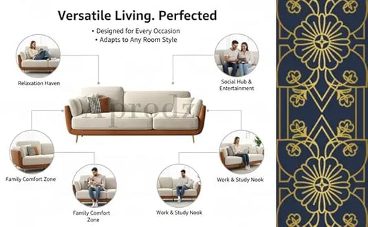 Translation missing: en.Luxelle Modern Sofa 3 Seater Velvet Removable Covers Sofa Set with Tufted Backrest Couch Cushioned Seating Tipped Wooden Legs Couch for Living Room &amp; Lounge (Tri-Tone) 