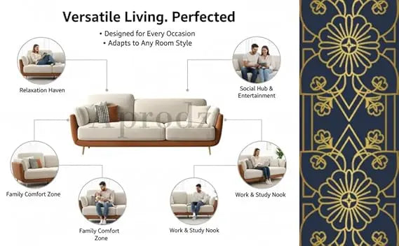 Translation missing: en.Luxelle Modern Sofa 3 Seater Velvet Removable Covers Sofa Set with Tufted Backrest Couch Cushioned Seating Tipped Wooden Legs Couch for Living Room &amp; Lounge (Tri-Tone) 