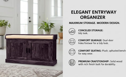 Wooden Multipurpose Cupboard & Shoe Rack – Spacious Storage Cabinet with Seating for Home, Entryway & Living Room (Large, Teak Finish) 