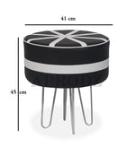 Upholstered and Steel Frame Puffy Stool Grass Green Fabric + Black Powdercoated - Set of 2 