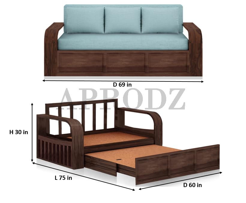 Sheesham Wood Sofa Cum Bed, 3 Seater with Storage