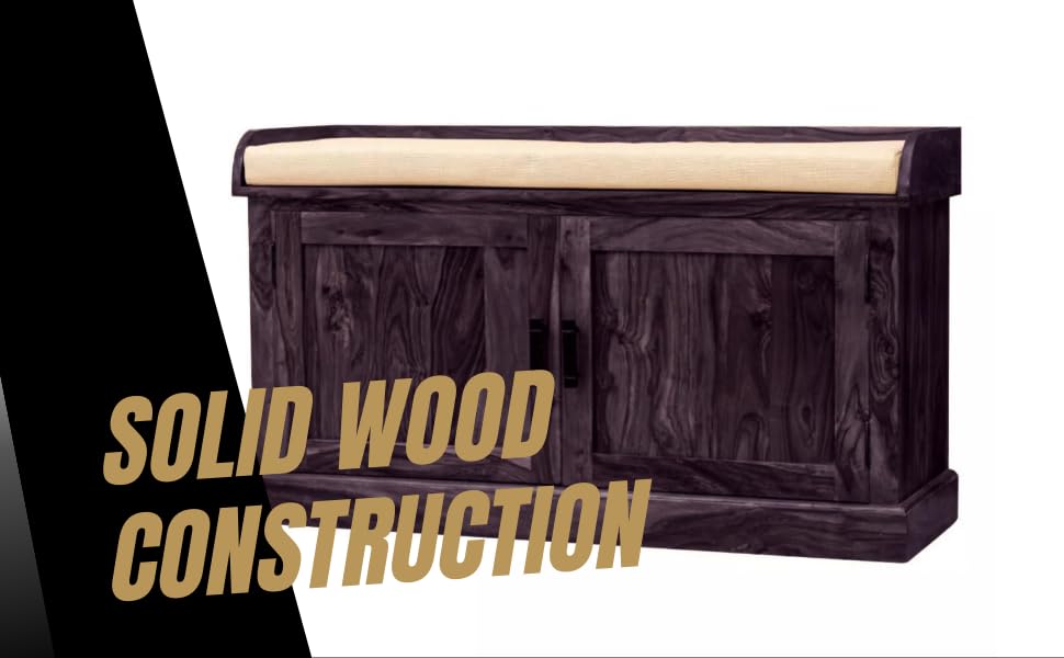 Wooden Multipurpose Cupboard & Shoe Rack – Spacious Storage Cabinet with Seating for Home, Entryway & Living Room (Large, Teak Finish) 