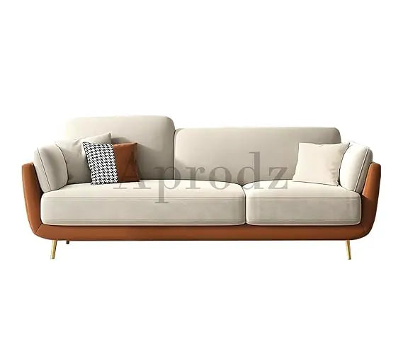 Luxelle Modern Sofa 3 Seater Velvet Removable Covers Sofa Set with Tufted Backrest Couch Cushioned Seating Tipped Wooden Legs Couch for Living Room & Lounge (Tri-Tone) 