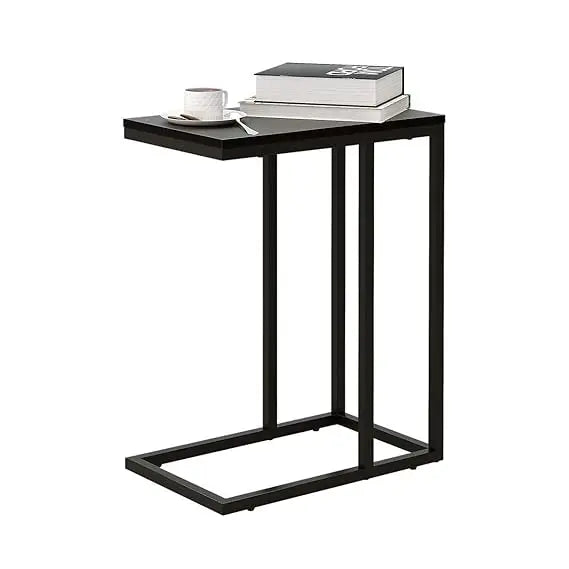 C Shaped End Table, Snack Side Table for Sofa Couch and Bed, Black  End Table