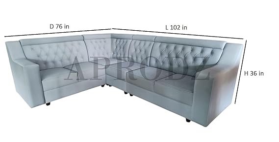 L-Shaped Sectional 6-Seater Sofa with Tufted Back Padded Armrest Perfect Fabric Corner Sofa for Guests Living Room, Drawing Room, Office & Lounge (Light Grey) 