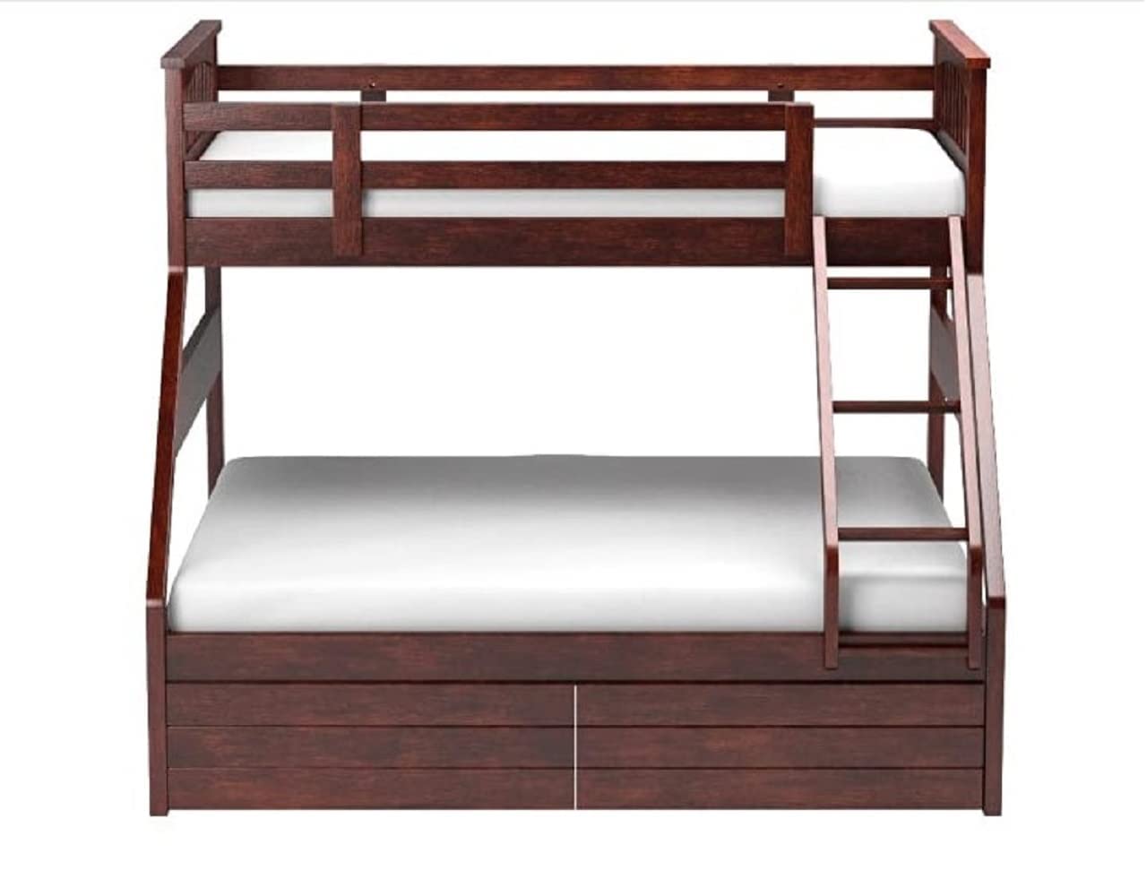 APRODZ Haven Queen/Twin Size Sheesham Wood Bunk Bed with 2 Drawer Storage for Bedroom (Rosewood - Brown)