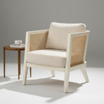 Mid Century Modern Solid Wood Accent Chair with Cane Back & Cushion 