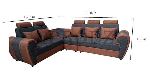 Modern L-Shaped Corner Sofa Set, 6 Seater, Two-Tone Grey and Brown with Cushions 