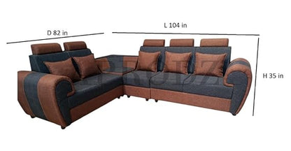 Modern L-Shaped Corner Sofa Set, 6 Seater, Two-Tone Grey and Brown with Cushions 