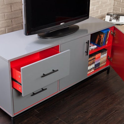 Mango Wood Lativa TV Stand Cabinet for Home | TV Unit for Living Room | Grey + Red and Black Powdercoated Finish