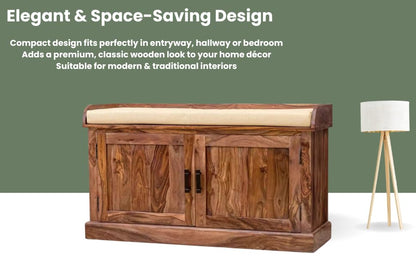 Wooden Multipurpose Cupboard & Shoe Rack – Spacious Storage Cabinet with Seating for Home, Entryway & Living Room (Large, Teak Finish) 
