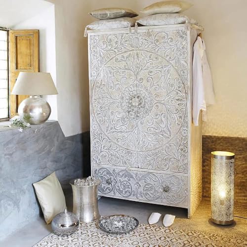 APRODZ Bianco Carved Mango Wood 2-Door Wardrobe Storage Almirah Cupboard for Cloths (Aged White)