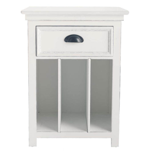 Solid Wood Hayes One Drawer Selves Bedside Storage Table for Bedroom | White Finish