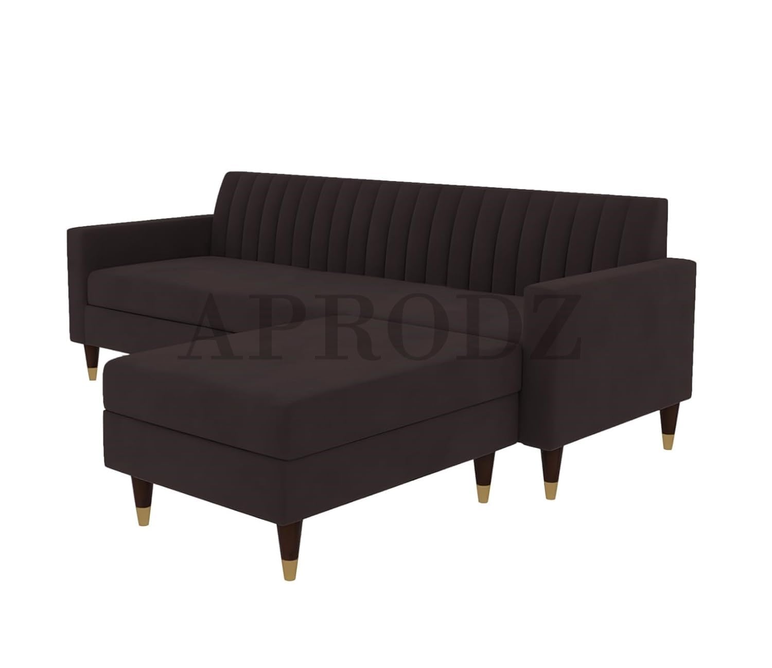 Velora L-Shape Velvet Sectional Sofa – Tufted Back, Mid-Century Modern Design with Gold-Tipped Legs | Living Room Furniture Aprodz