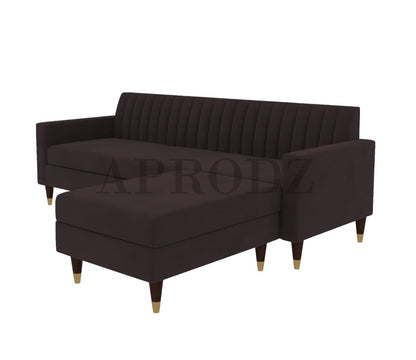 Velora L-Shape Velvet Sectional Sofa – Tufted Back, Mid-Century Modern Design with Gold-Tipped Legs | Living Room Furniture Aprodz