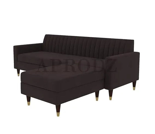 Translation missing: en.Velora L-Shape Velvet Sectional Sofa – Tufted Back &amp; Gold Legs 