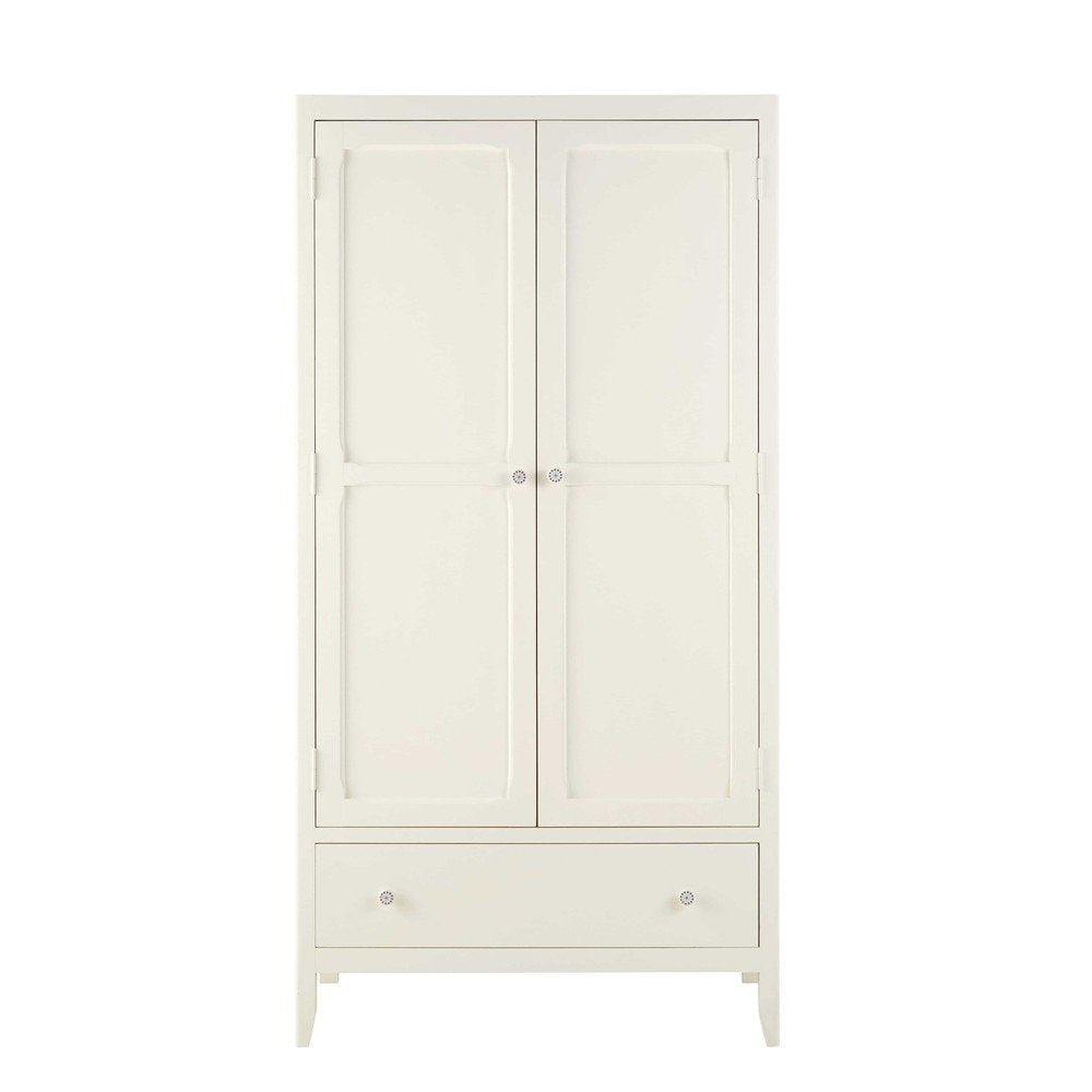 APRODZ Mango Wood Multipurpose Storage 2-Door Cana Wardrobe Almirah for Living Room | White Finish