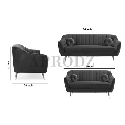 Lumina Modern Velvet Upholstered 3-Seater Sofa with Channel Tufted Backrest & Golden Metal Legs | Stylish Mid-Century Couch for Living Room & Lounge