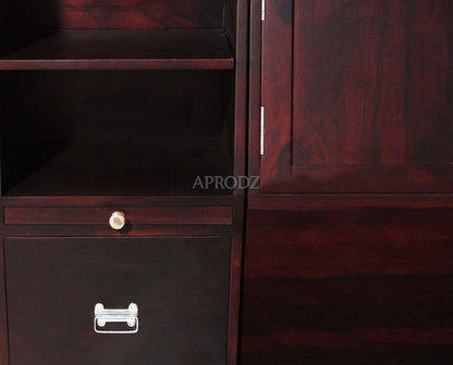 Solid Wood Storage Queen Size Trapez Bed and 2 Side Table for Bedroom Stylish | Mohogany Finish