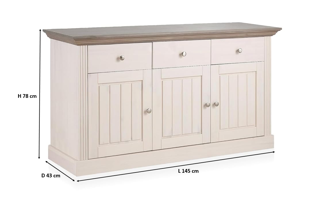 Solid Wood Alegre Sideboard 3 Door Storage Cabinet for Living Room | White 