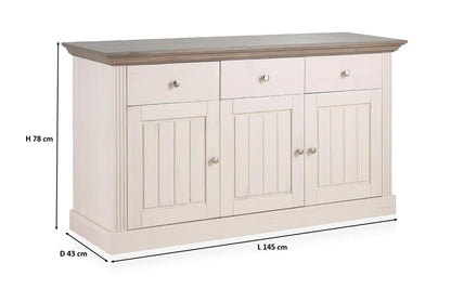 Solid Wood Alegre Sideboard 3 Door Storage Cabinet for Living Room | White 