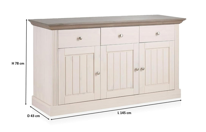 Solid Wood Alegre Sideboard 3 Door Storage Cabinet for Living Room | White 