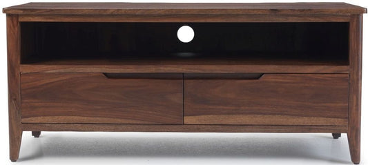 APRODZ Solid Wood Pallazo TV Unit with 2 Drawers & Shelf Storage Entertainment Unit Center Console TV Table for Living Room Furniture (Brown)