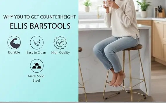 Translation missing: en.Bar Stool for Home bar, Counter Stool Chair Modern, Shop Industrial Stool with footrest, Black Metal and Wood, Set of 2 