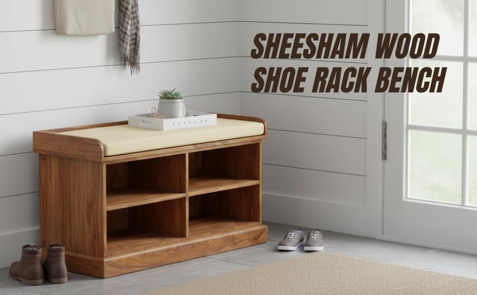 Wooden Multipurpose Cupboard & Shoe Rack – Spacious Storage Cabinet with Seating for Home, Entryway & Living Room (Large, Teak Finish) 