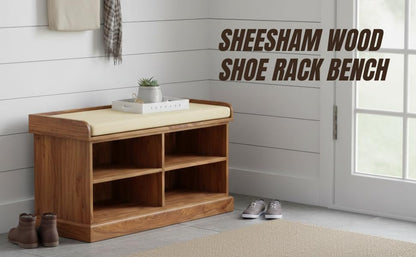 Wooden Multipurpose Cupboard & Shoe Rack – Spacious Storage Cabinet with Seating for Home, Entryway & Living Room (Large, Teak Finish) 